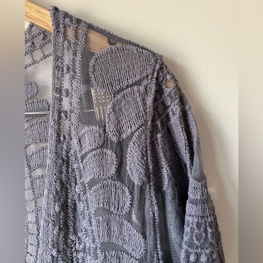 Rebellion Again Lace Kimono Duster Cardigan Cover-Up Gray Slate Bell Sleeves S - Picture 5 of 8